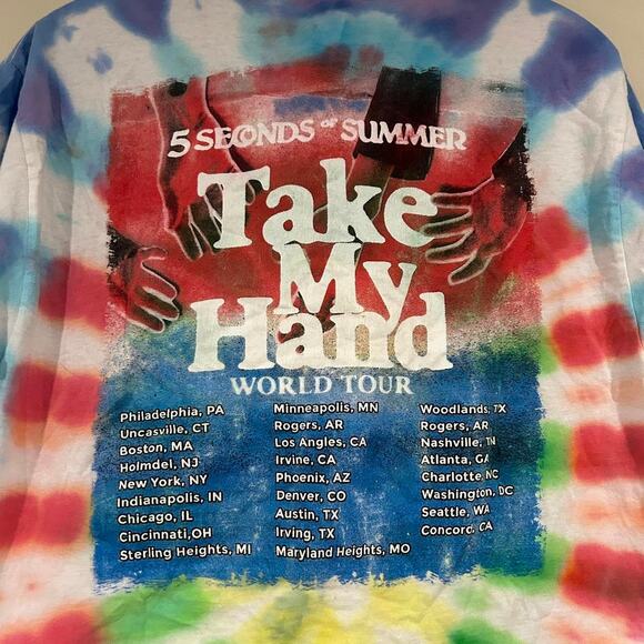 5 Seconds Of Summer Take My Hand Tie Dye Tee Shirt - Picture 4 of 6
